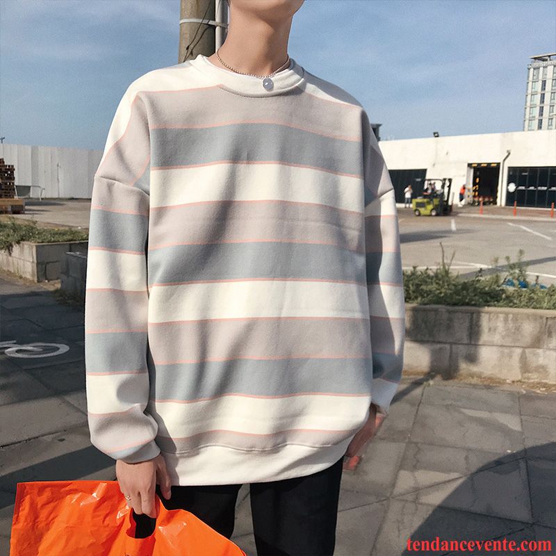 Sweatshirts Bucheron Homme Longues Hoodies Fantaisie Homme Bleu Chemise En Bas L'automne Baggy Tendance Une Veste Rayé Pas Cher