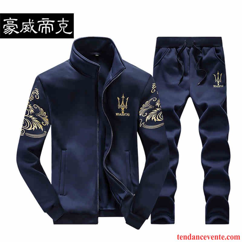 Sweatshirts Courte Manche Homme Décontractée Sport Étudiant Pardessus Hiver L'automne Tendance Homme Cardigan Hoodies Ensemble Bleu