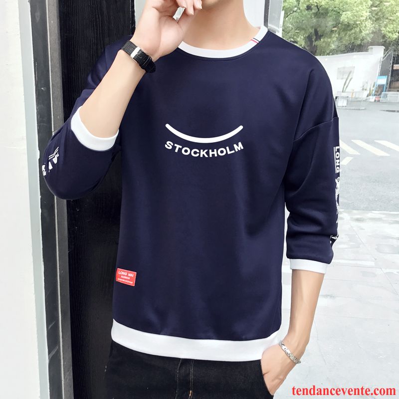 Sweatshirts Homme Couleur Ivoire Baggy T-shirt Étudiant Longues Noir Tendance Homme Printemps Bleu Une Veste Hoodies L'automne Azur