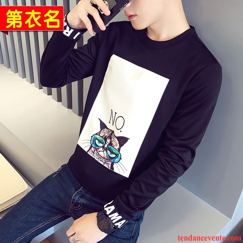 Sweatshirts Homme Noir Et Blanc L'automne Chemise En Bas Longues Slim Hoodies Blanc Étudiant Homme Tendance Polo