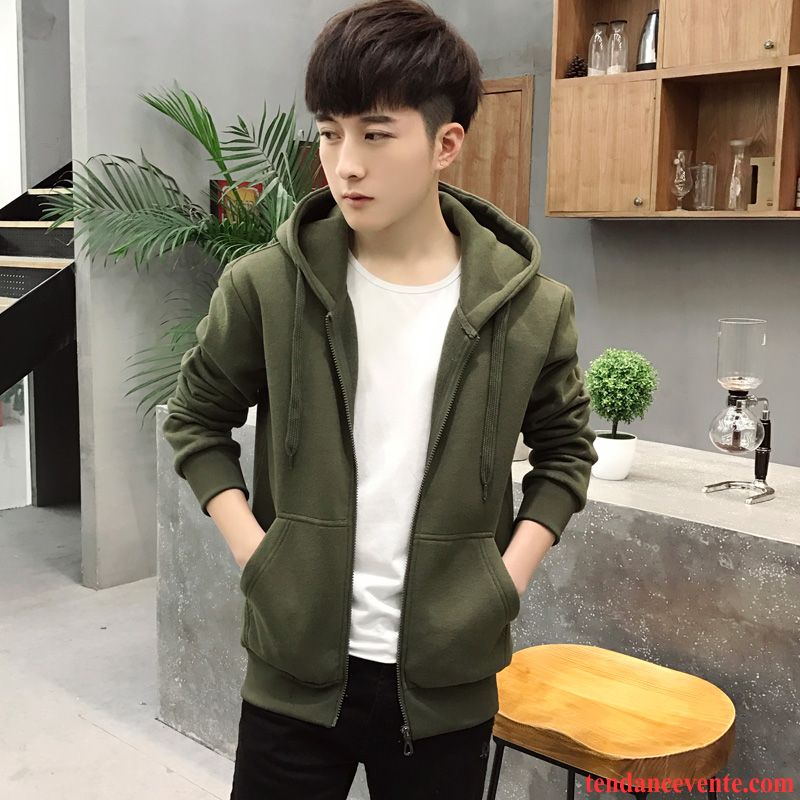 Sweatshirts Homme Soie Plus De Velours Beau Étudiant Rouge L'automne Pardessus Hiver Cardigan Homme Baggy Renforcé Tendance Hoodies Pure Capuche Argent