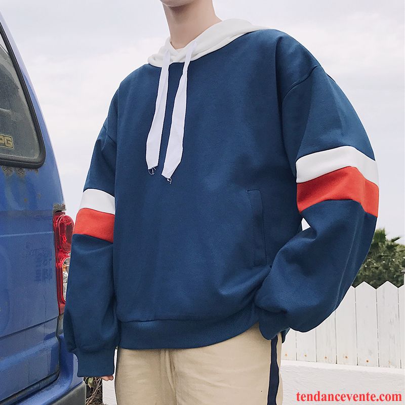 Sweatshirts Rouge Homme Manche Courte Longues Pardessus Une Veste Tendance Hoodies L'automne Printemps Bleu Baggy Homme Capuche Étudiant Bisque