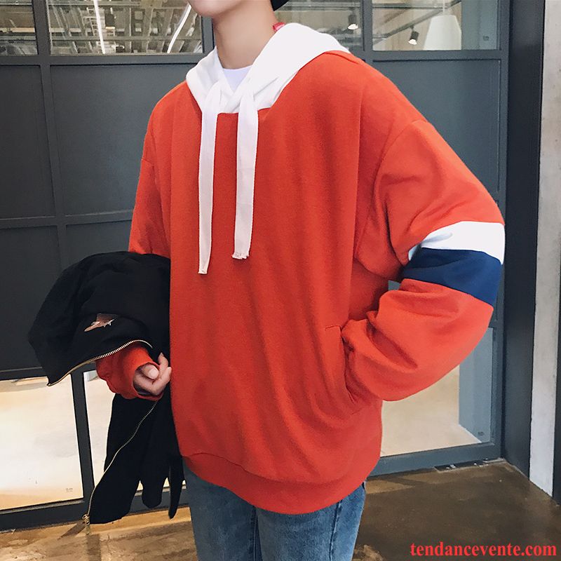 Sweatshirts Rouge Homme Manche Courte Longues Pardessus Une Veste Tendance Hoodies L'automne Printemps Bleu Baggy Homme Capuche Étudiant Bisque