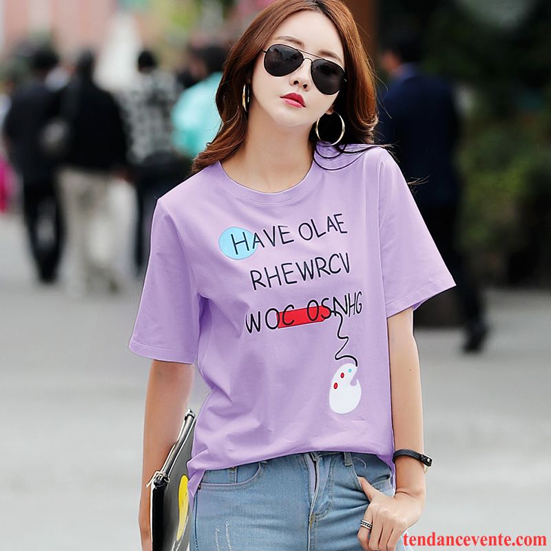 T-shirts Femme Baggy Coton Bio Mode Demi Manche Dame Une Veste Blanc