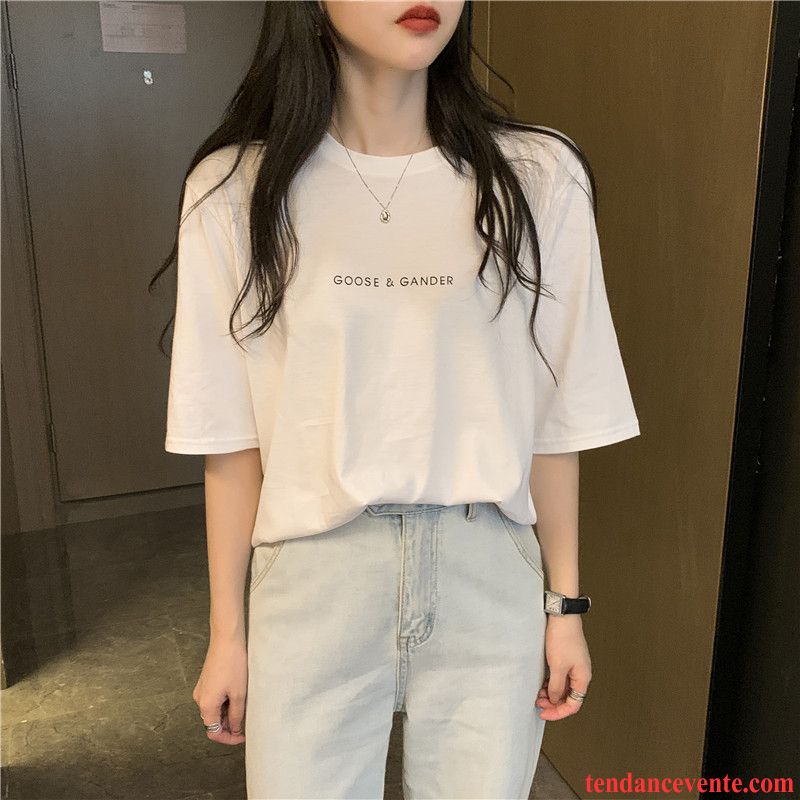 T-shirts Femme Baggy Une Veste Été Courte Demi Manche Tendance Pure Blanc Rouge Jaune