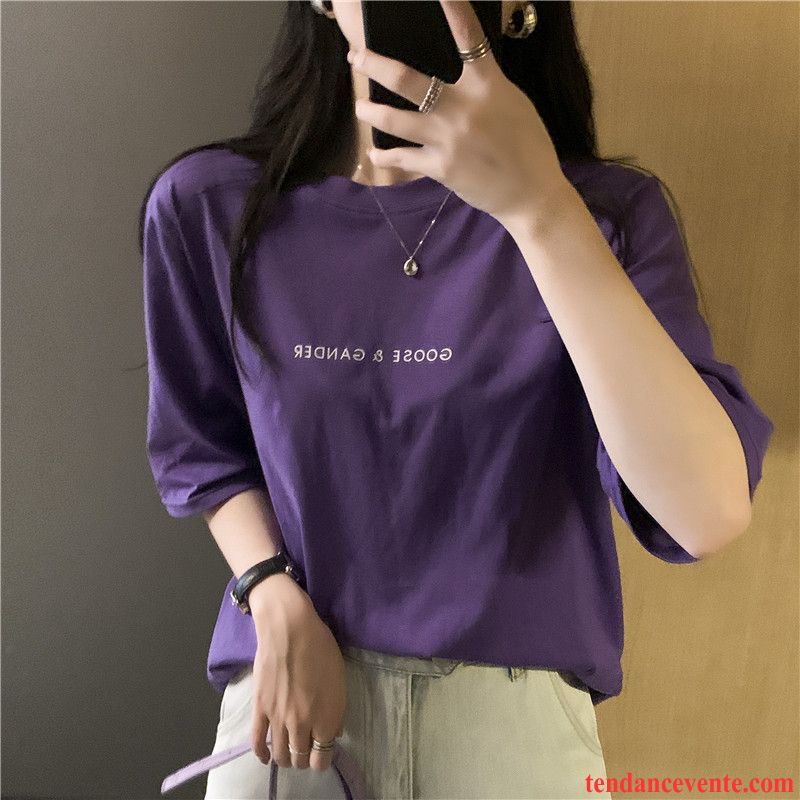 T-shirts Femme Baggy Une Veste Été Courte Demi Manche Tendance Pure Blanc Rouge Jaune