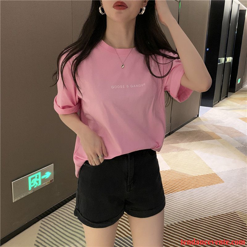 T-shirts Femme Baggy Une Veste Été Courte Demi Manche Tendance Pure Blanc Rouge Jaune