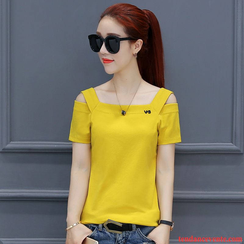 T-shirts Femme Coton Bio Mince Tendance Une Veste Courte Été Jaune