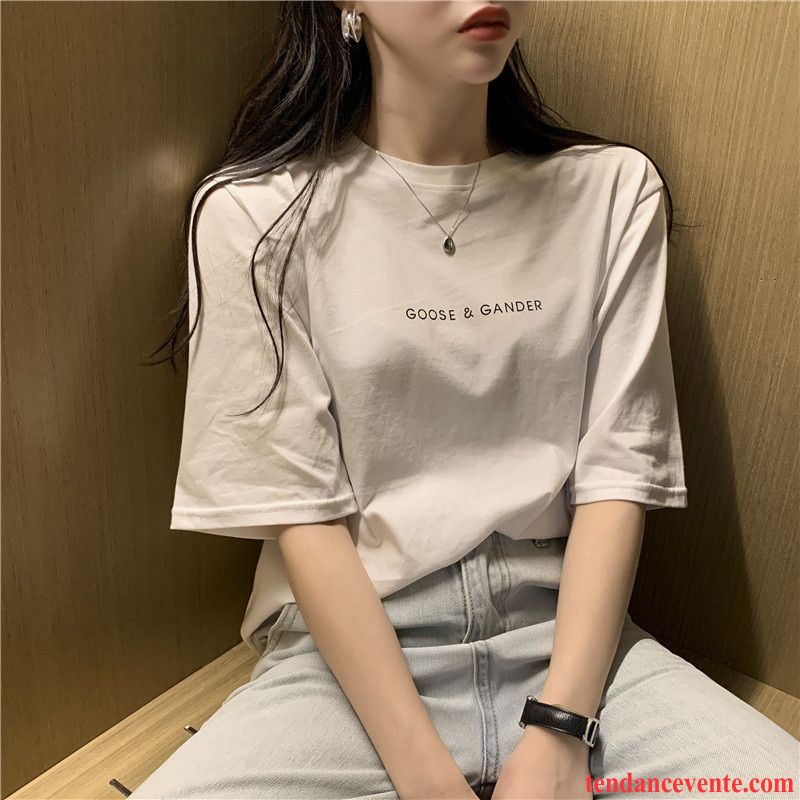 T-shirts Femme Courte Coton Bio Une Veste Tendance Été Demi Manche Rouge Jaune