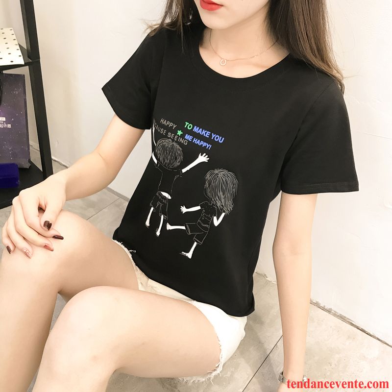 T-shirts Femme Courte Demi Manche Étudiant Coton Bio Été Une Veste Blanc Vert
