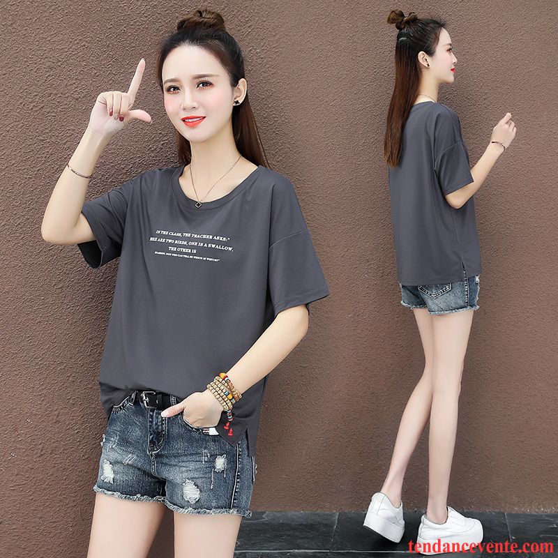 T-shirts Femme Courte Tendance Mode Une Veste Baggy Demi Manche Gris Foncé