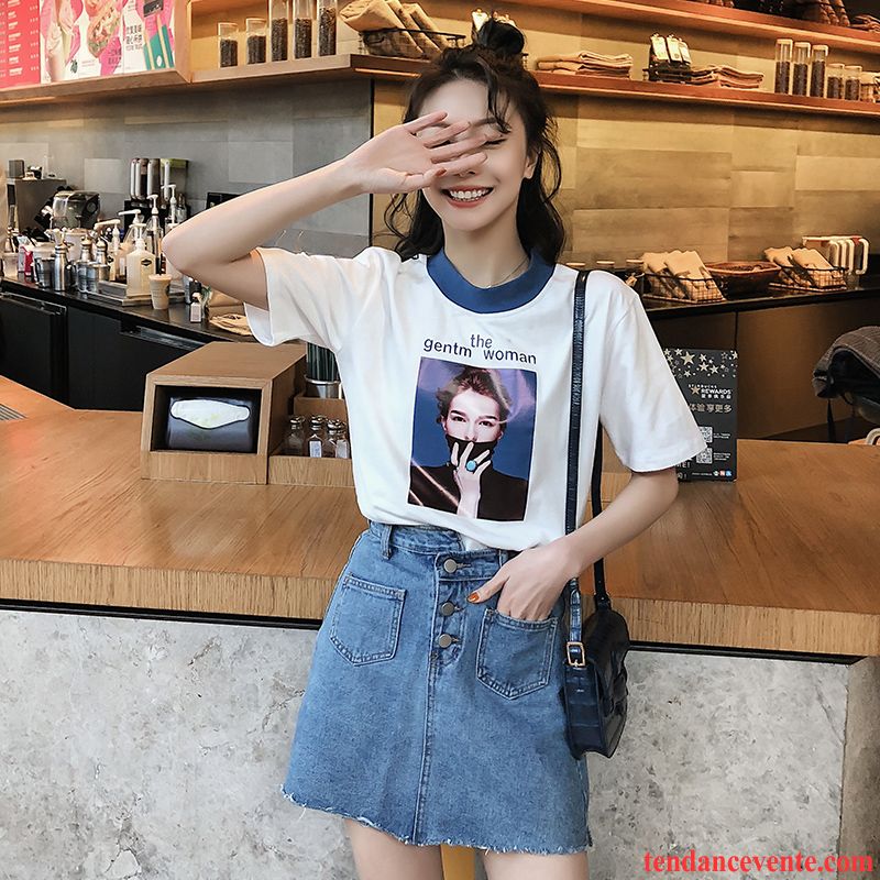 T-shirts Femme Demi Manche Une Veste Été Courte Étudiant Tous Les Assortis Rouge