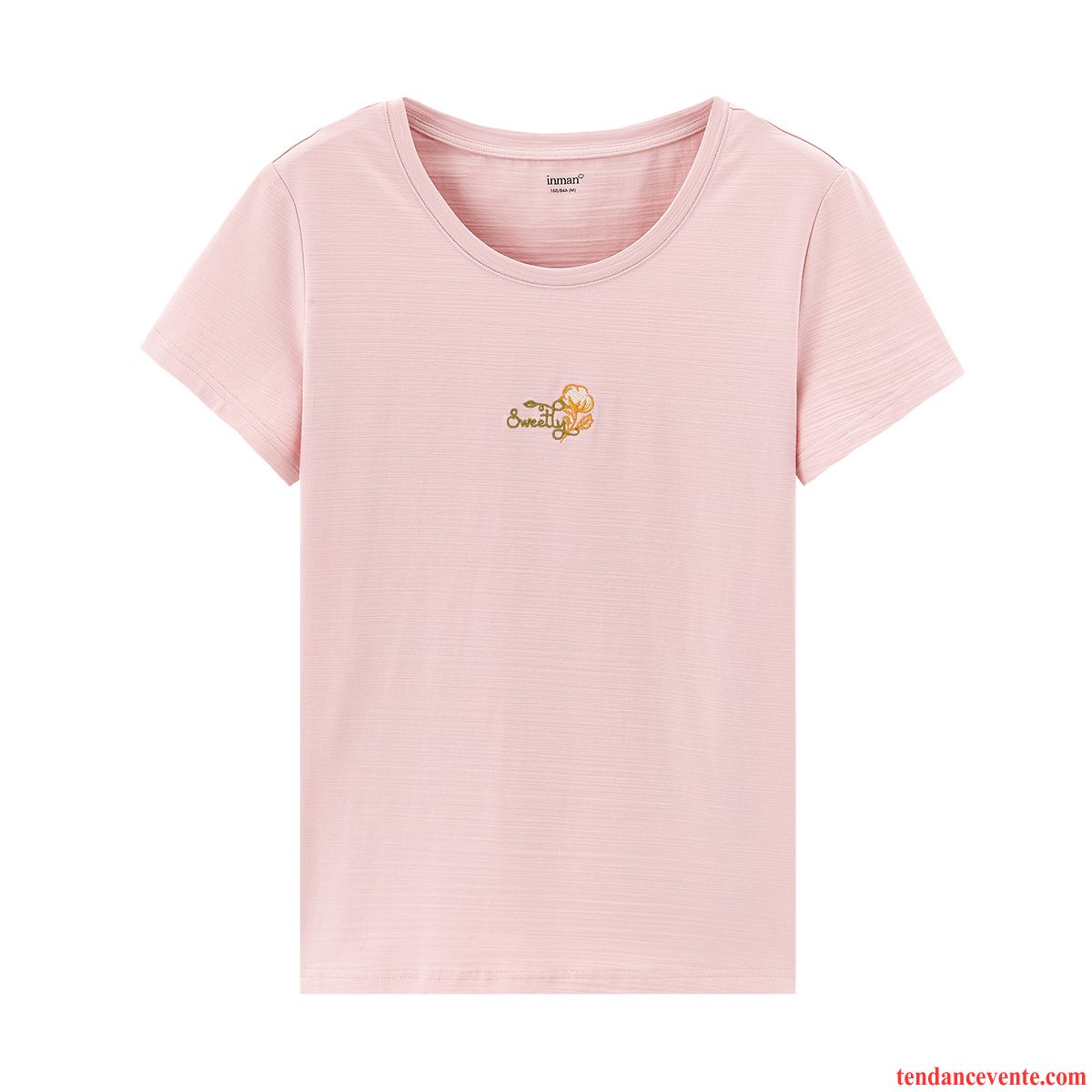 T-shirts Femme Frais Coton Bio Col Rond Courte Brodé Baggy Rose