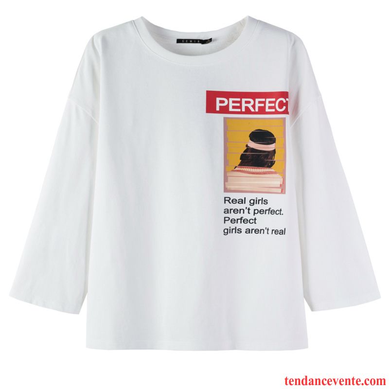 T-shirts Femme Longues Tendance Une Veste Printemps Pullovers Col Rond Impression Jaune