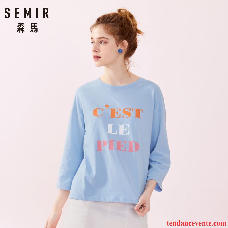 T-shirts Femme Longues Une Veste Baggy Étudiant Tendance Printemps Bleu Blanc