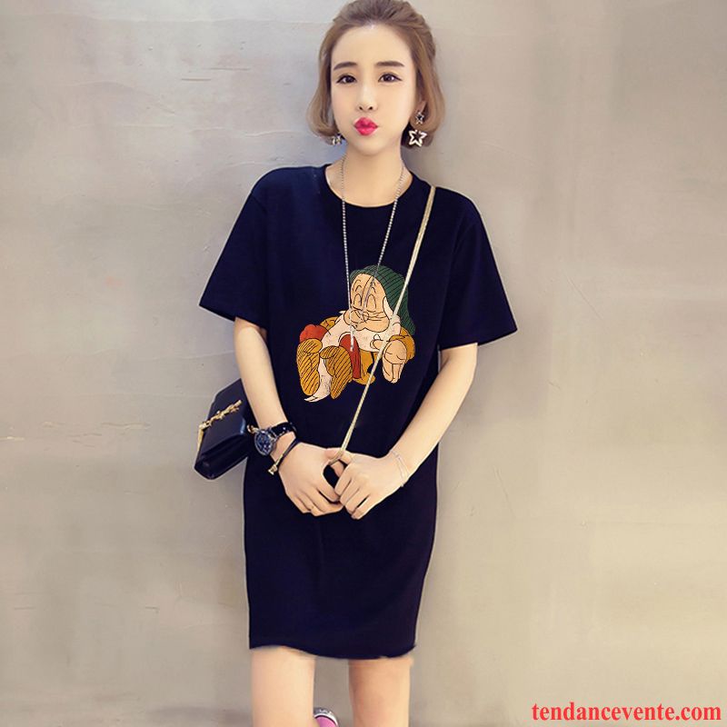 T-shirts Femme Robe Enceintes Courte Une Veste Tendance Ultra Impression Blanc