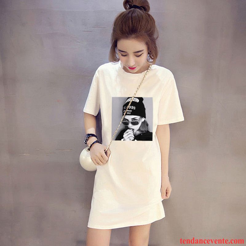 T-shirts Femme Robe Enceintes Courte Une Veste Tendance Ultra Impression Blanc