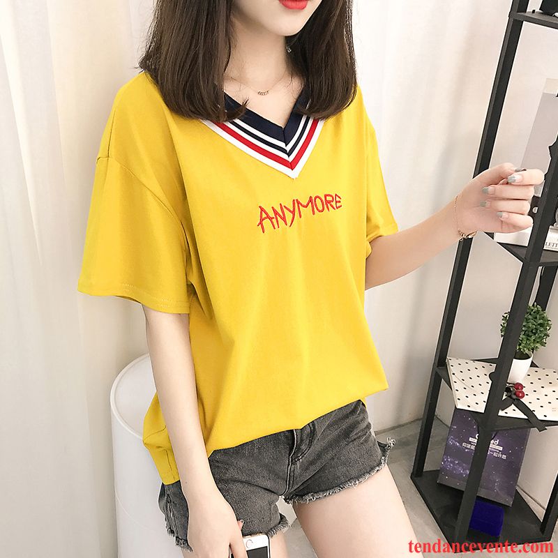 T-shirts Femme Tendance Baggy Une Veste Coton Bio Rayé Ultra Jaune