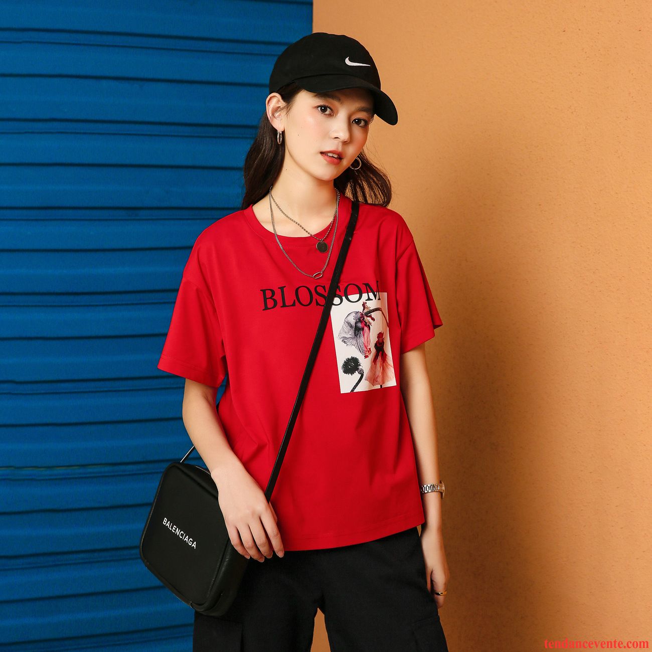 T-shirts Femme Tendance Courte Baggy Tous Les Assortis Été Étudiant Rouge