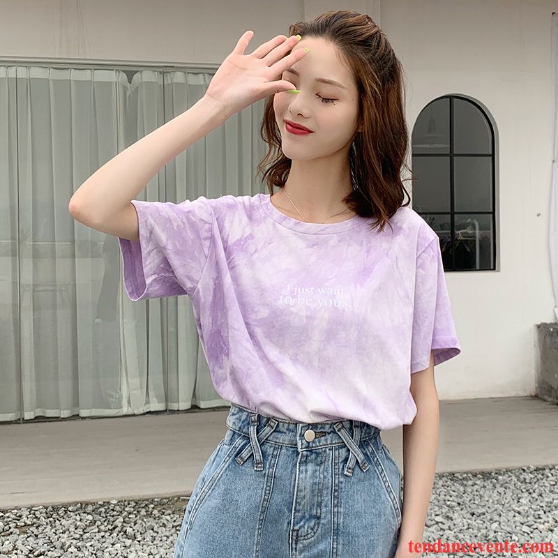 T-shirts Femme Ultra Courte Été Tendance Une Veste Baggy Dégradé Violet Vert