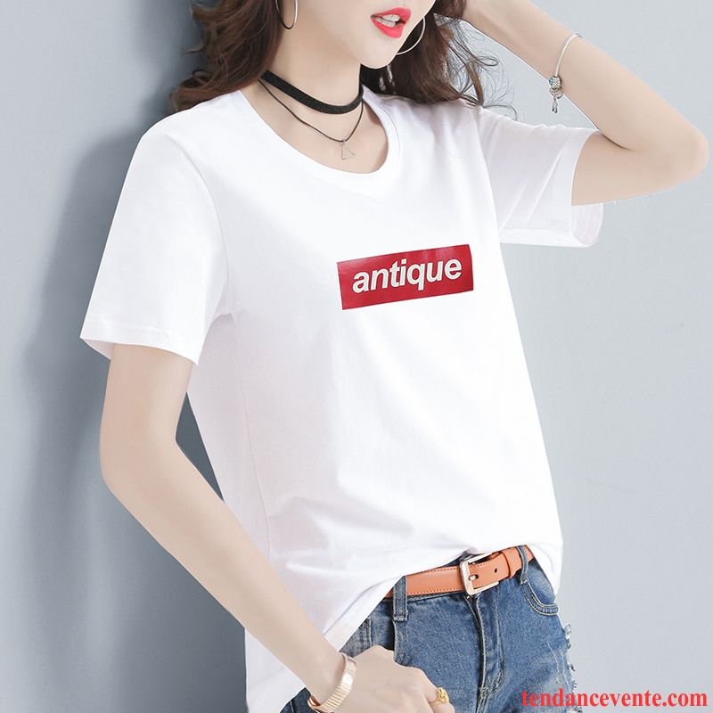 T-shirts Femme Ultra Été Coton Bio Courte Une Veste Blanc Rouge