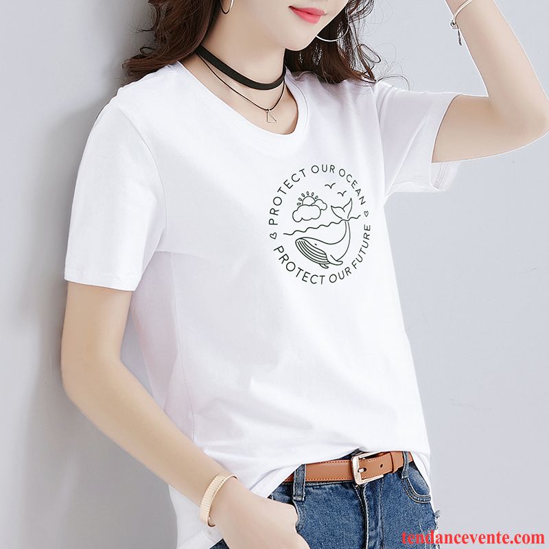 T-shirts Femme Ultra Été Coton Bio Courte Une Veste Blanc Rouge