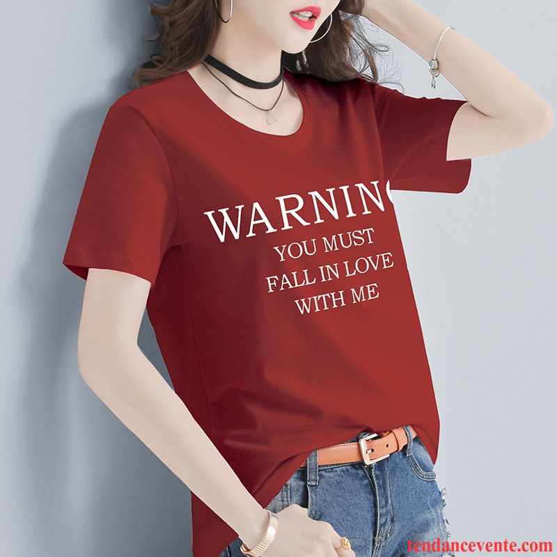 T-shirts Femme Ultra Été Coton Bio Courte Une Veste Blanc Rouge