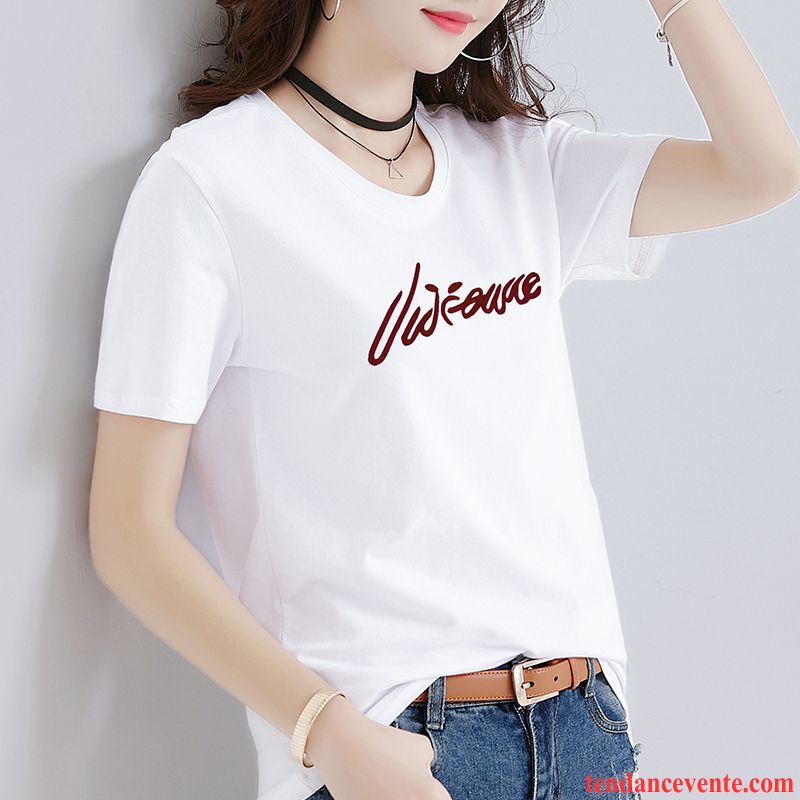 T-shirts Femme Ultra Été Coton Bio Courte Une Veste Blanc Rouge