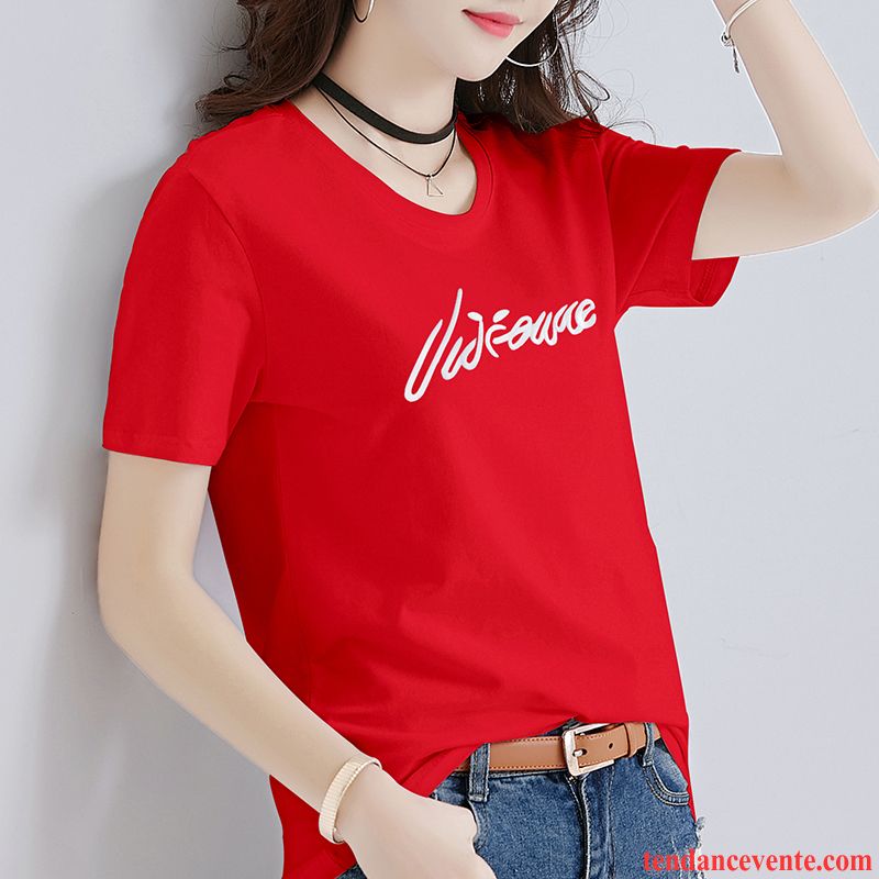 T-shirts Femme Ultra Été Coton Bio Courte Une Veste Blanc Rouge
