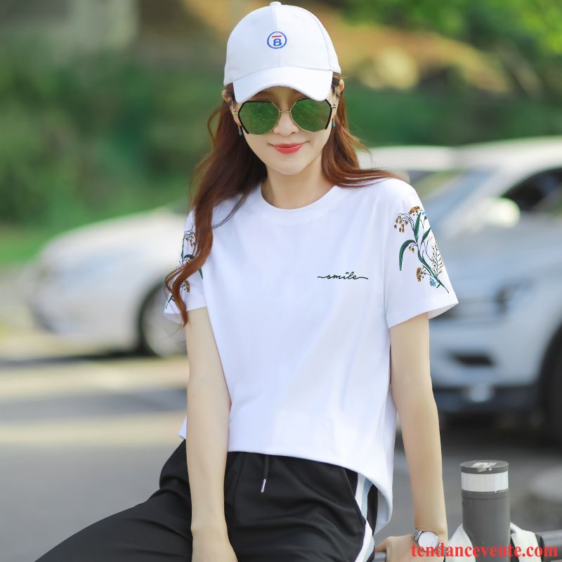 T-shirts Femme Une Veste Demi Manche Été Baggy Tendance Courte Blanc