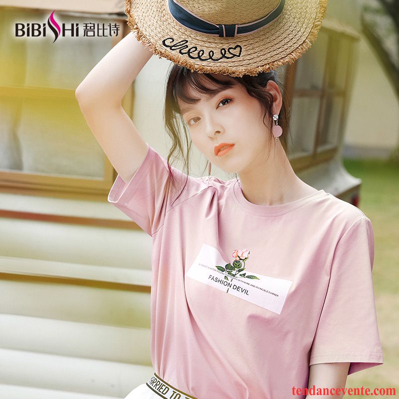 T-shirts Femme Étudiant Une Veste Été Baggy Courte Tendance Blanc Violet Vert
