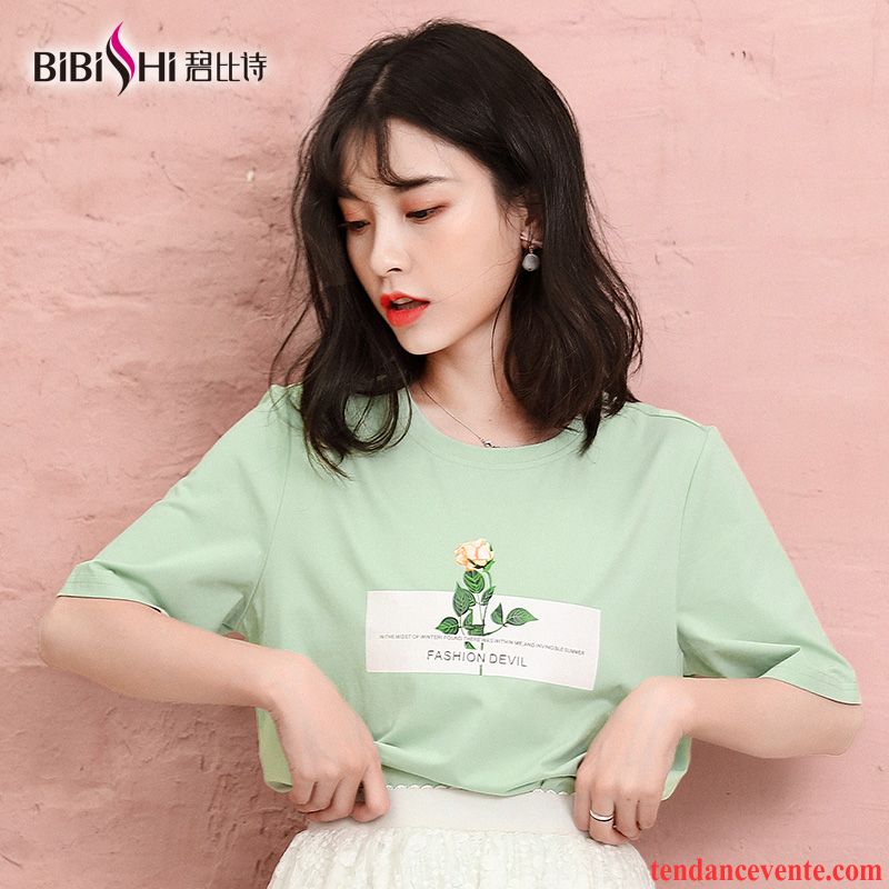 T-shirts Femme Étudiant Une Veste Été Baggy Courte Tendance Blanc Violet Vert