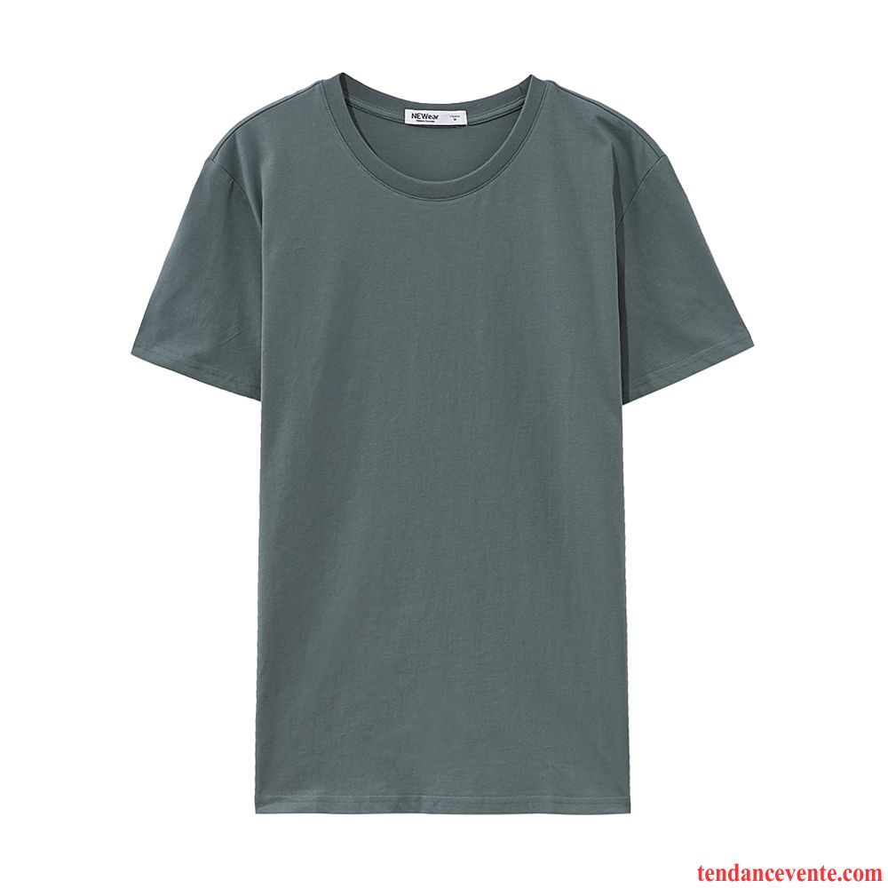 T-shirts Homme Courte Décontractée Chemise En Bas Printemps Coton Bio Tendance Pure Bleu Blanc