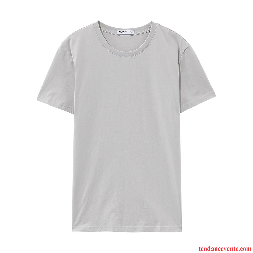 T-shirts Homme Courte Décontractée Chemise En Bas Printemps Coton Bio Tendance Pure Bleu Blanc
