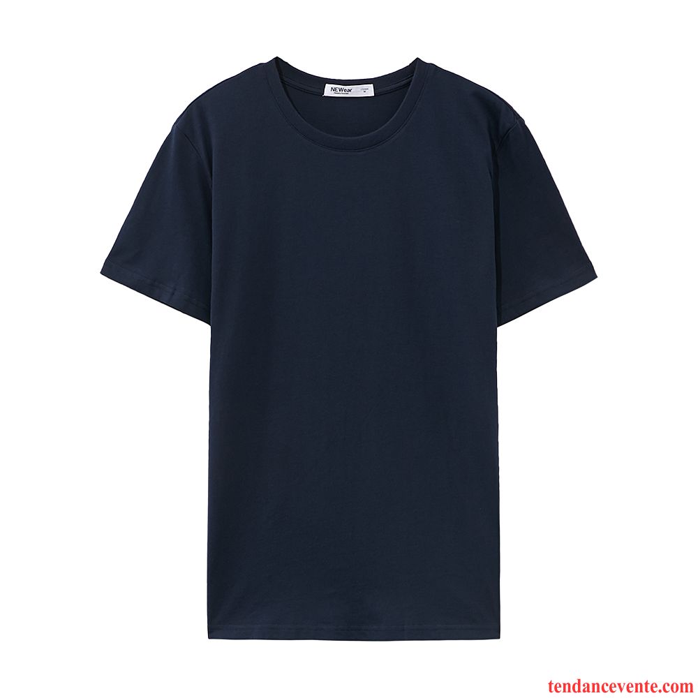 T-shirts Homme Courte Décontractée Chemise En Bas Printemps Coton Bio Tendance Pure Bleu Blanc