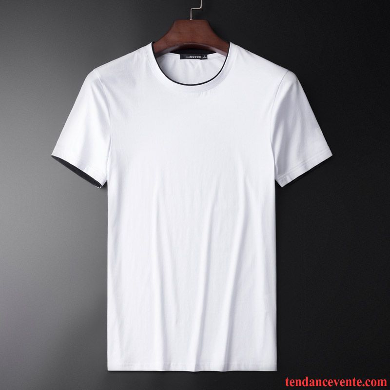 T-shirts Homme Demi Manche Deux-pièces Courte Slim Extensible Tendance Pure Blanc Noir