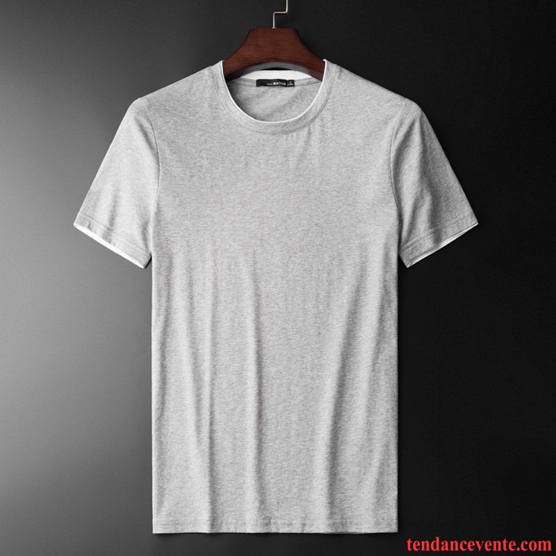 T-shirts Homme Demi Manche Deux-pièces Courte Slim Extensible Tendance Pure Blanc Noir