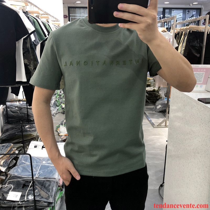 T-shirts Homme Mode Courte Tous Les Assortis Été Simple Col Rond Vert