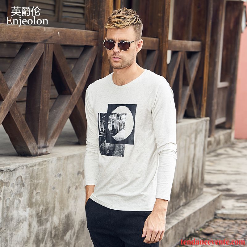 T-shirts Homme Mode Décontractée Personnalité La Mode L'automne Motif Blanc