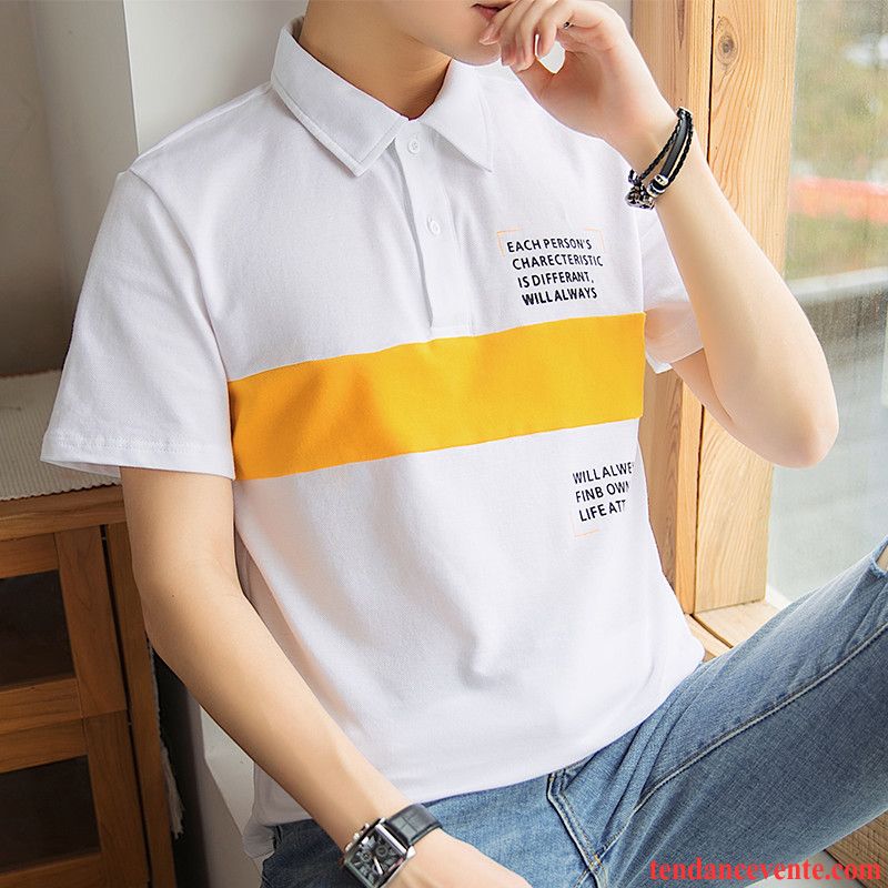 T-shirts Homme Polo Jeunesse Slim Revers Roulé De Travail Été Jaune