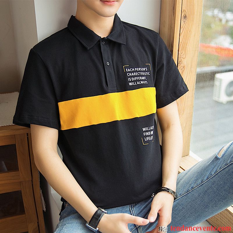 T-shirts Homme Polo Jeunesse Slim Revers Roulé De Travail Été Jaune