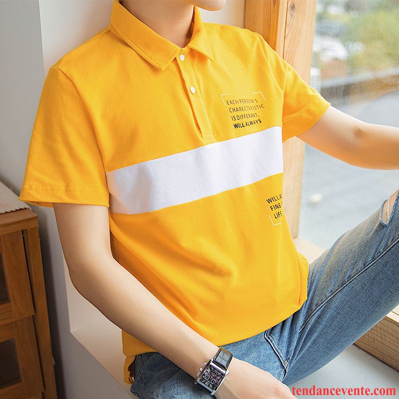 T-shirts Homme Polo Jeunesse Slim Revers Roulé De Travail Été Jaune