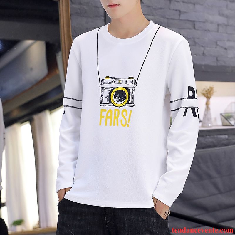 T-shirts Homme Printemps Baggy Hoodies Col Rond Longues Chemise En Bas Jaune