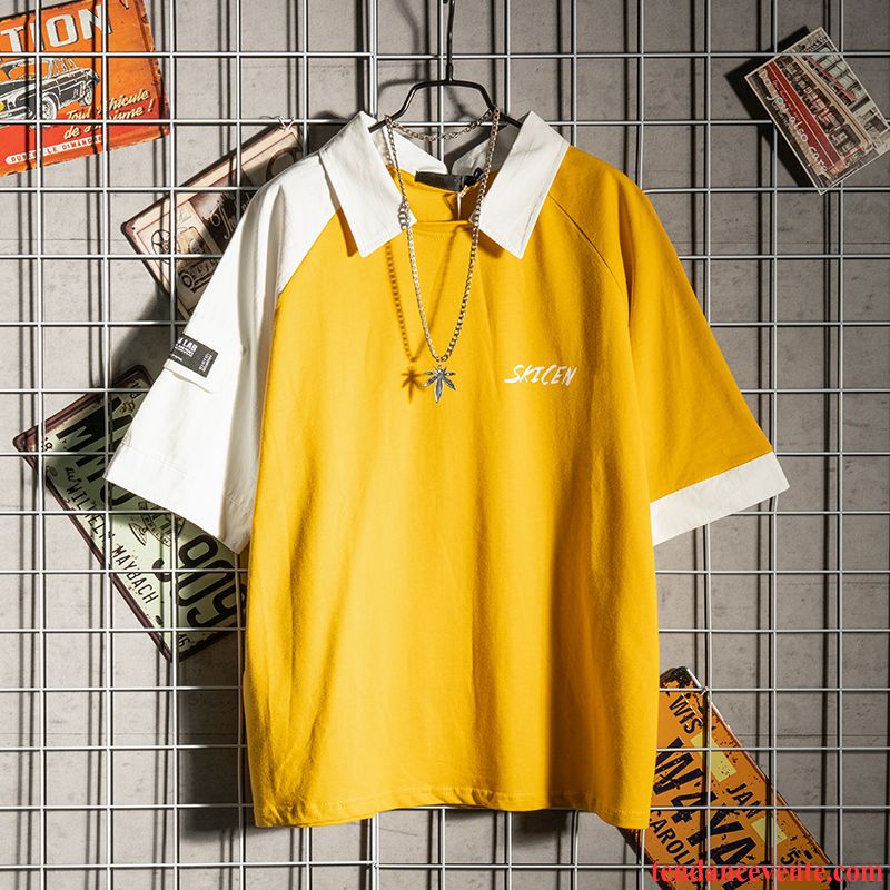 T-shirts Homme Revers Roulé Polo Une Veste Frais Été Tendance Jaune