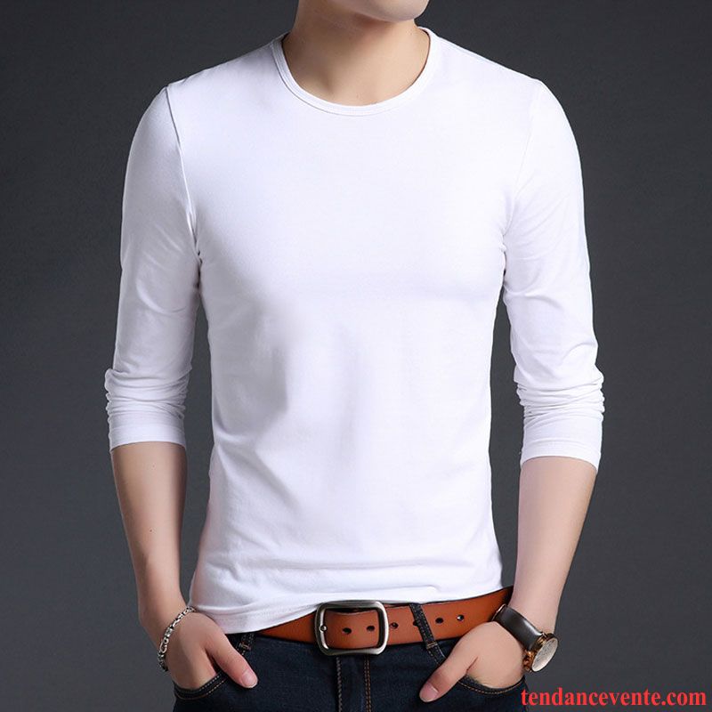 T-shirts Homme Tendance Slim Chemise En Bas Longues L'automne Courte Pure Blanc Rouge