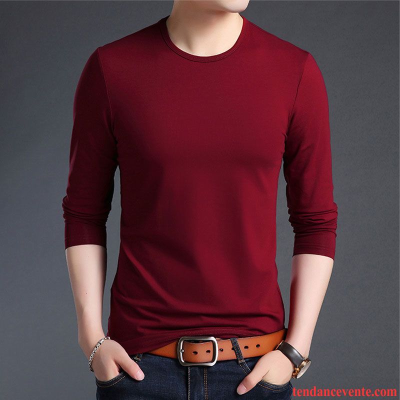 T-shirts Homme Tendance Slim Chemise En Bas Longues L'automne Courte Pure Blanc Rouge