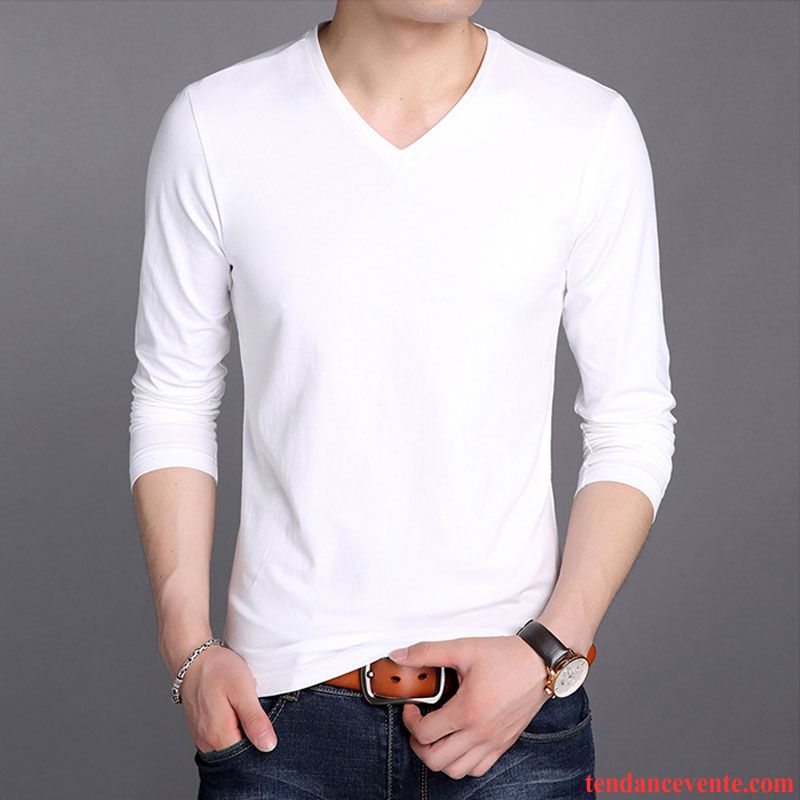 T-shirts Homme Tendance Slim Chemise En Bas Longues L'automne Courte Pure Blanc Rouge