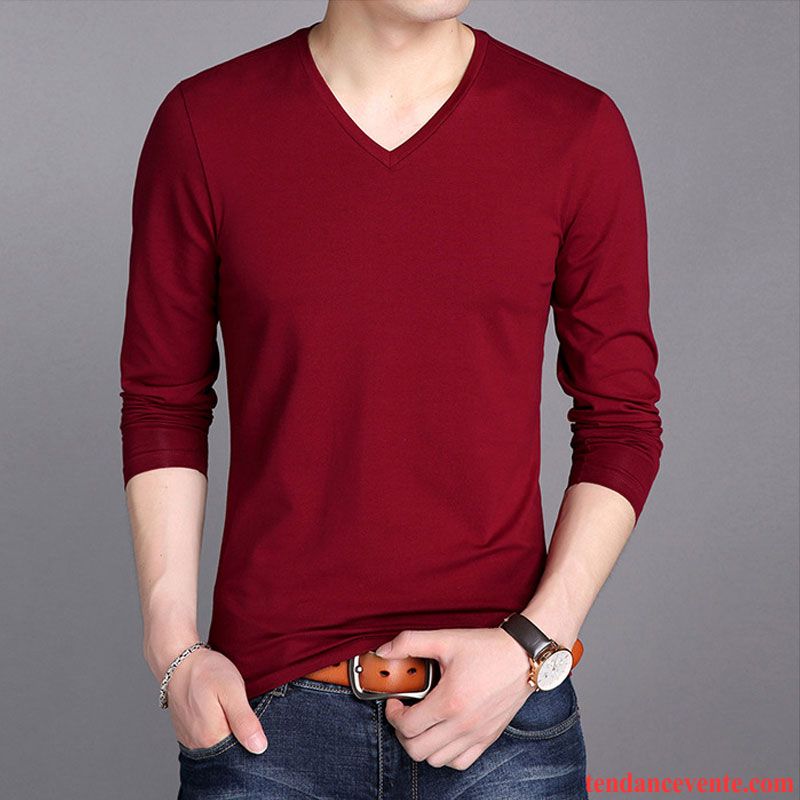 T-shirts Homme Tendance Slim Chemise En Bas Longues L'automne Courte Pure Blanc Rouge