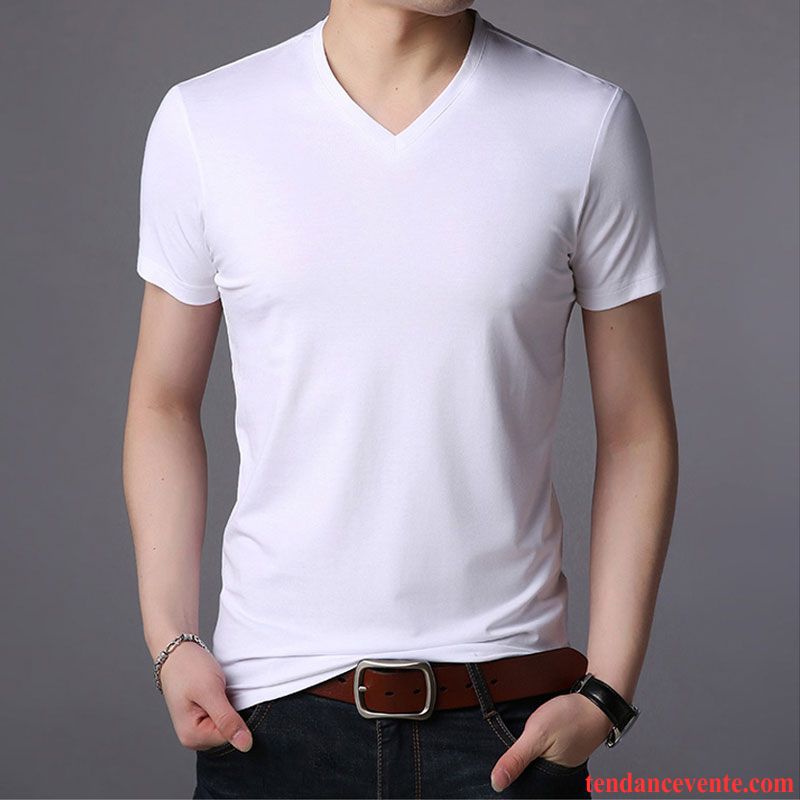 T-shirts Homme Tendance Slim Chemise En Bas Longues L'automne Courte Pure Blanc Rouge