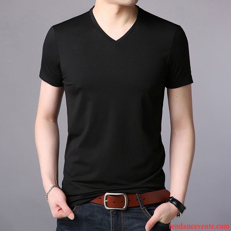 T-shirts Homme Tendance Slim Chemise En Bas Longues L'automne Courte Pure Blanc Rouge